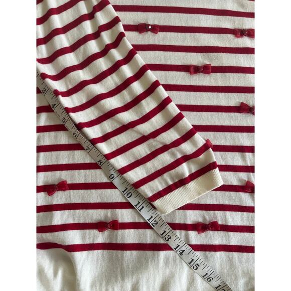 Talbots Womens Red & White Striped Lightweight Sweater Bows Size Large Peitie - Picture 9 of 9